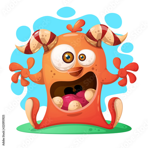 Funny, cute crazy monster character. Halloween illustration. Vector eps 10