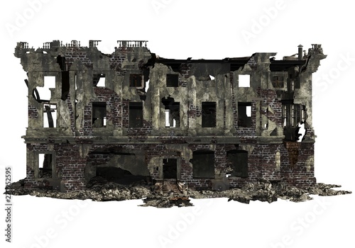 Ruined Building Isolated On White 3D Illustration