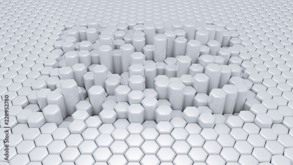White hexagon background. 3d illustration, 3d rendering.