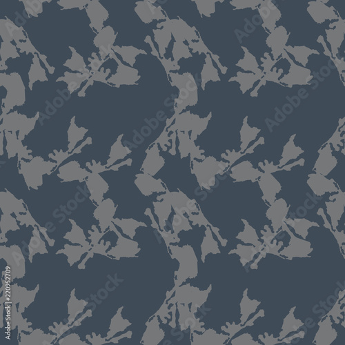 UFO military camouflage seamless pattern in navy blue and grey colors