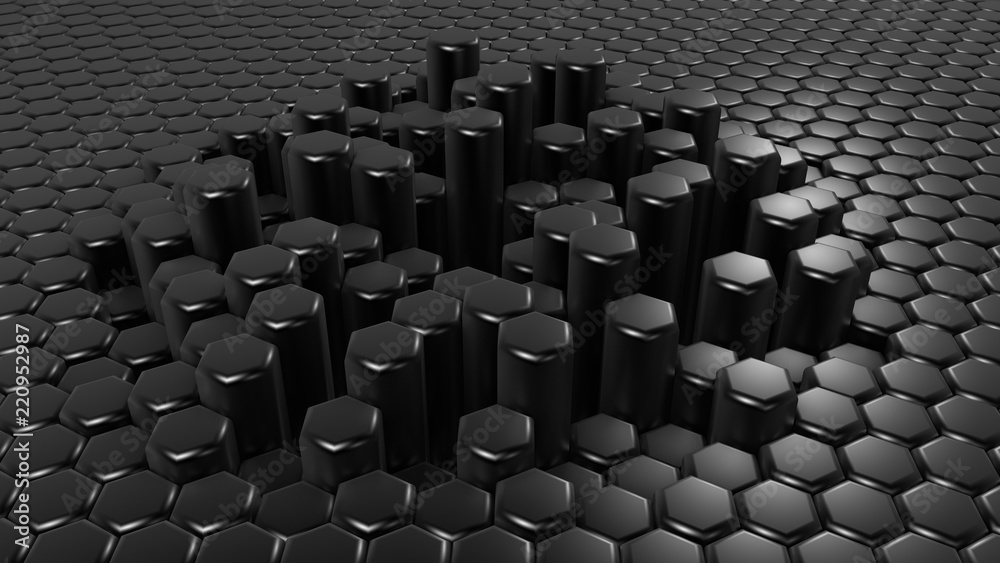 Obraz premium Black hexagon background. 3d illustration, 3d rendering.