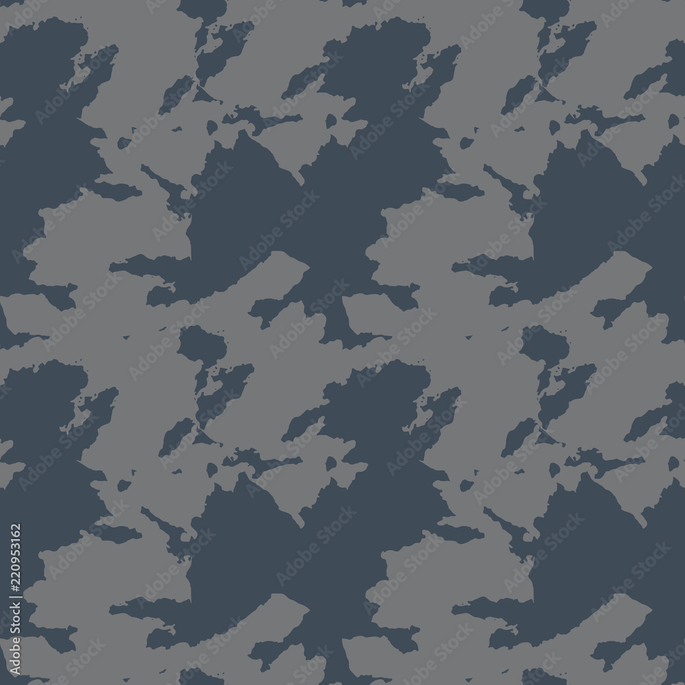 UFO military camouflage seamless pattern in navy blue and grey colors UFO military camouflage seamless pattern in navy blue and grey colors