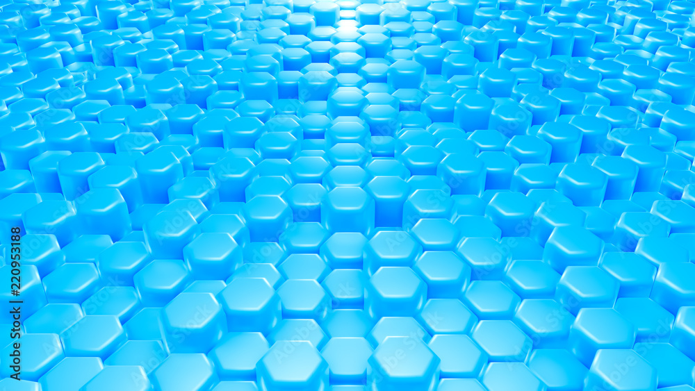 Fototapeta premium Niebieskie tło sześciokąt. Ilustracja, renderowanie 3d.