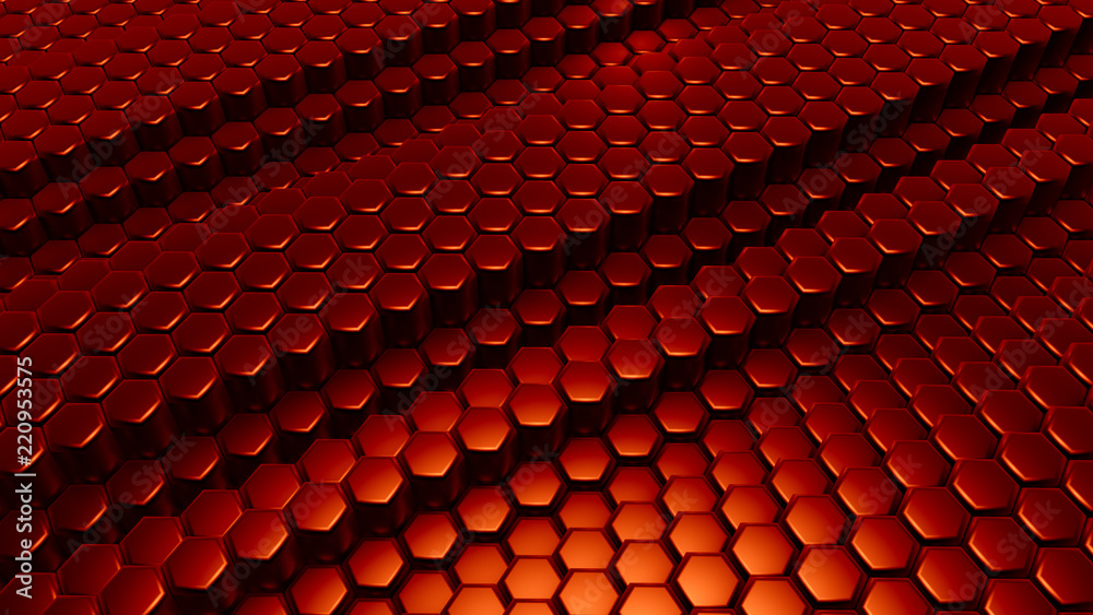 Fototapeta premium Red hexagon background. 3d illustration, 3d rendering.