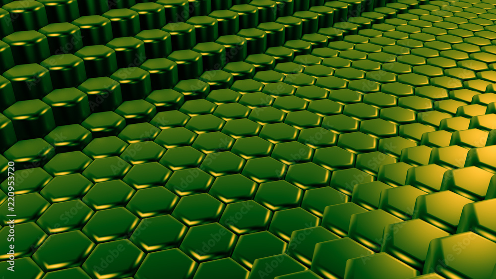 Fototapeta premium Green hexagon background. 3d illustration, 3d rendering.