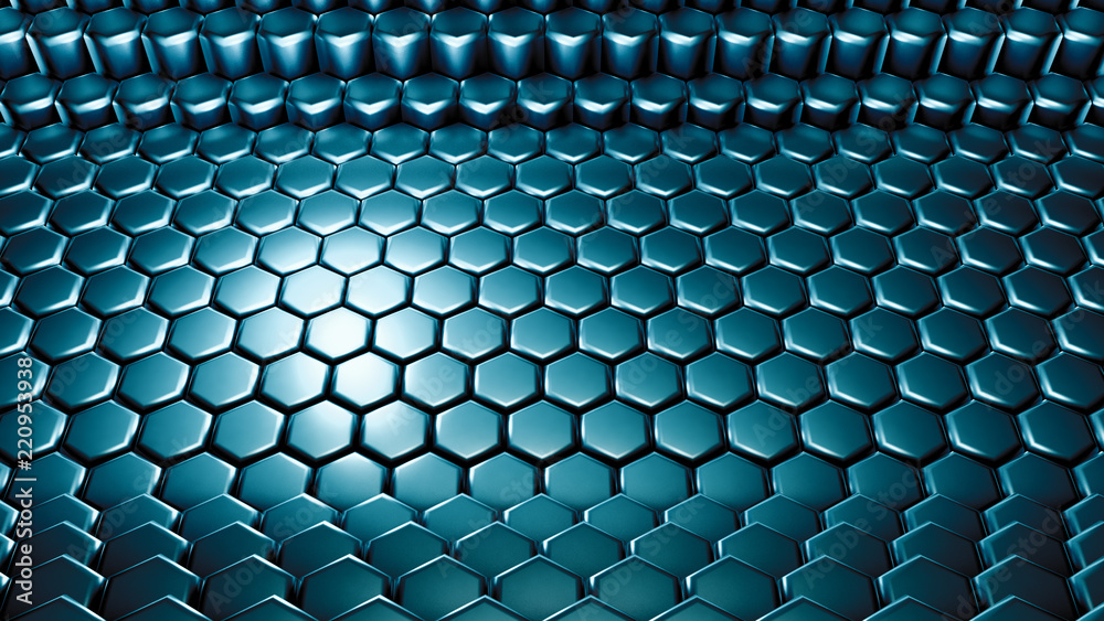 Obraz premium Green hexagon background. 3d illustration, 3d rendering.