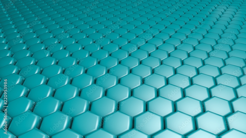 Turquoise hexagon background. 3d illustration, 3d rendering.