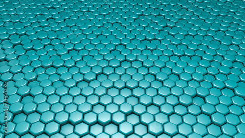 Turquoise hexagon background. 3d illustration, 3d rendering. © Pierell