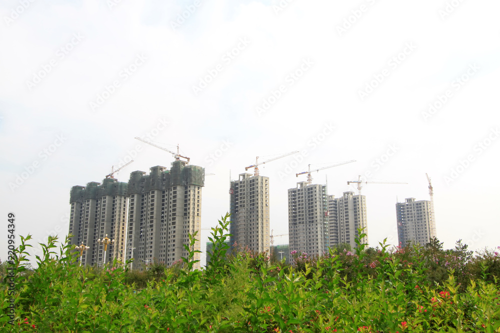 Obraz premium Unfinished buildings and green plant