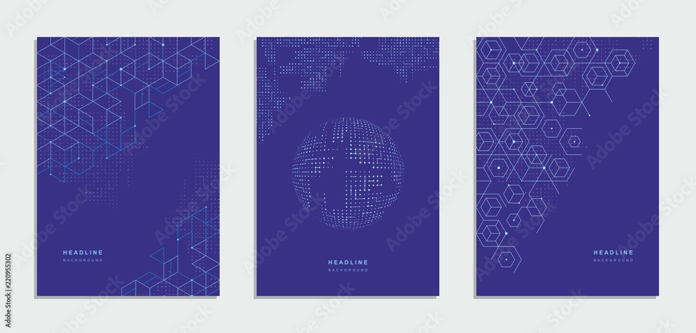 Abstract geometric technological brochure, flyer. Corporate identity. - obrazy, fototapety, plakaty 