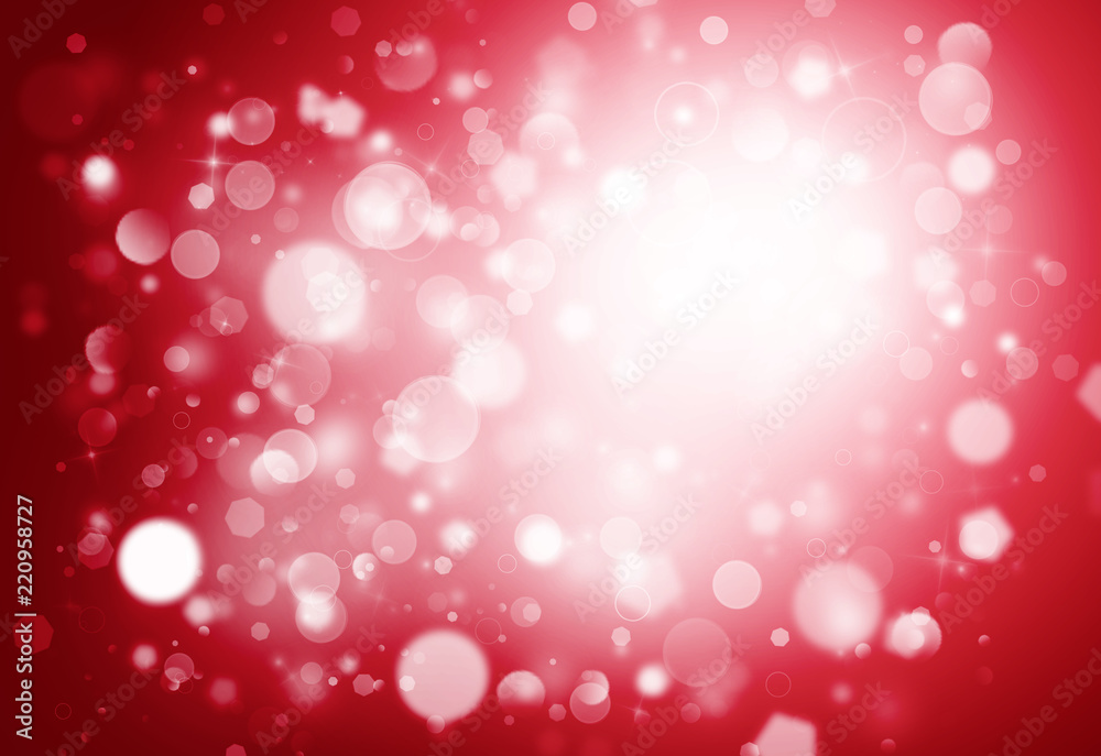 Red glitter sparkles rays lights bokeh Festive Elegant abstract background.
