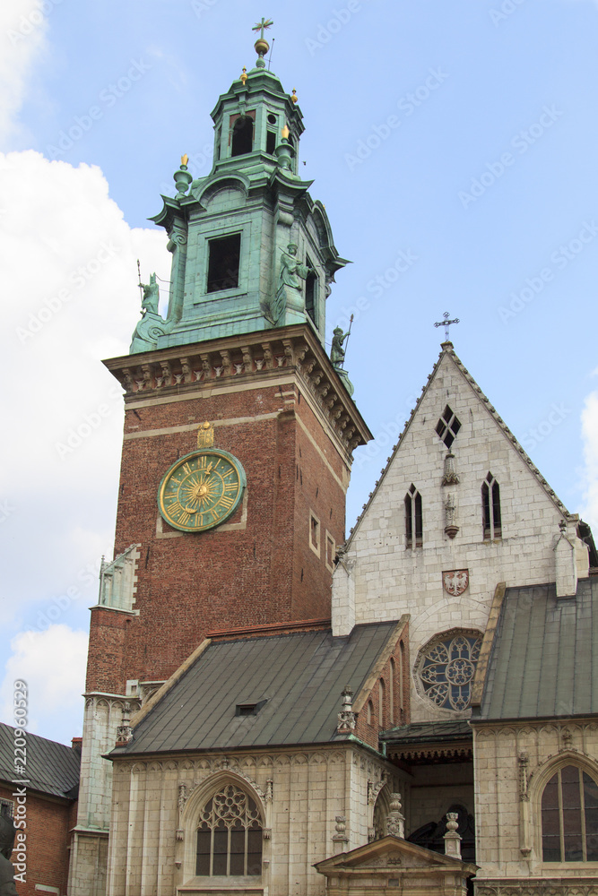 Close up view of The Royal Archcathedral Basilica of Saints Stanislaus and Wenceslaus on the Wawel Hill in Krakow, Poland