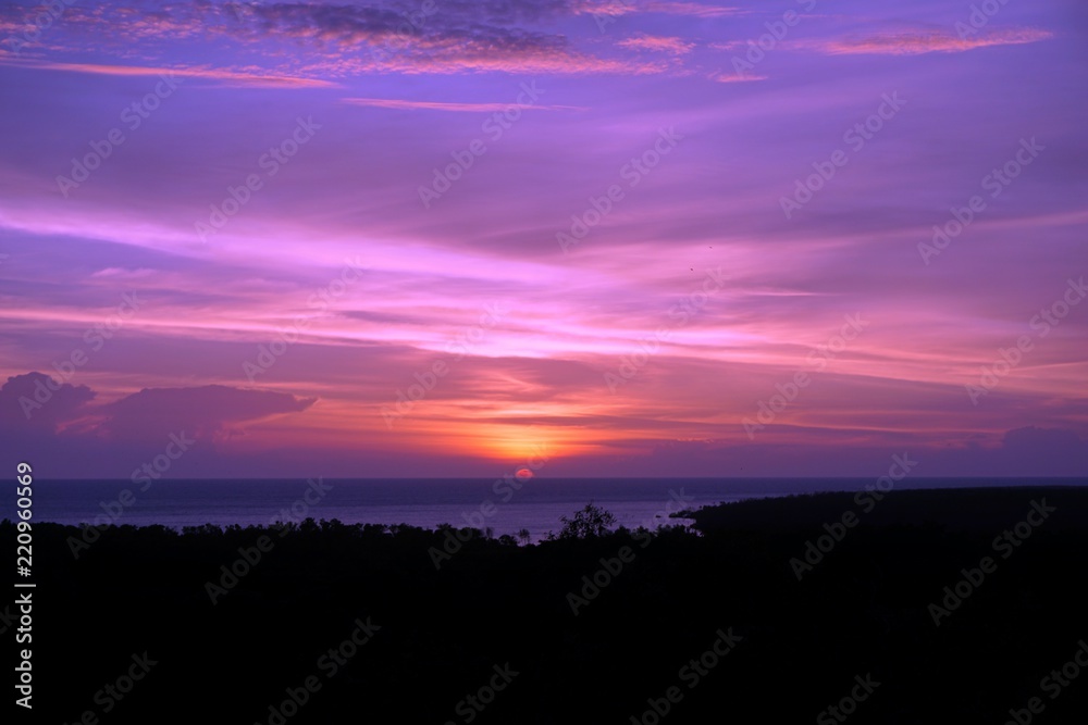 Sunset and dramatic sky with sea background.