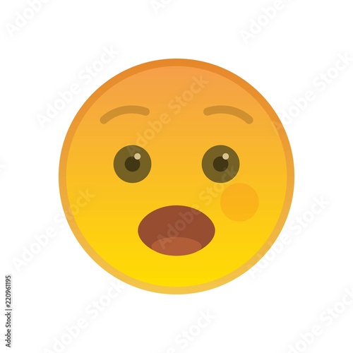 Surprised emoticon isolated on white background. Wonder yellow emoji symbol with opened mouth. Social communication and internet chatting vector element. Marvel smile face with facial expression