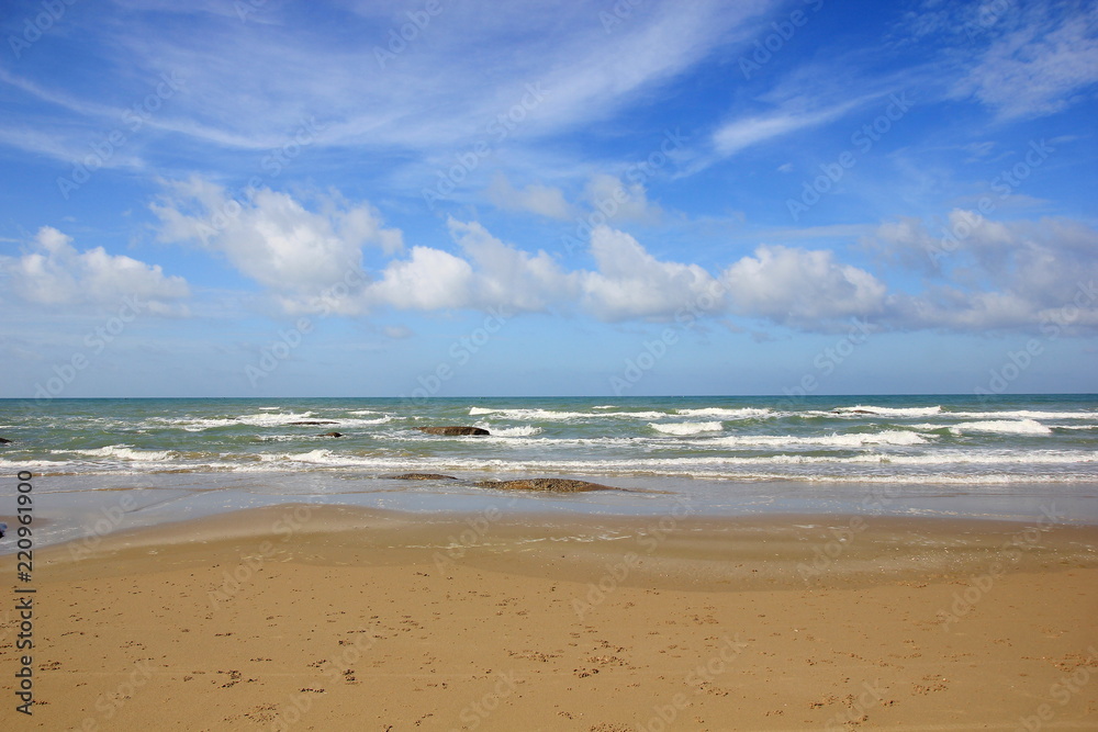 Beach and blue sky, Sea and tinny clouds.For background.