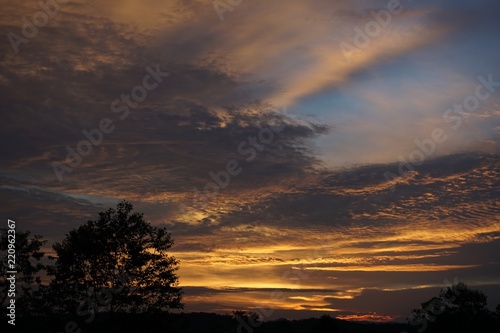 Sunset and dramatic sky.