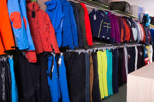 Sport store interior with choice of skiwear
