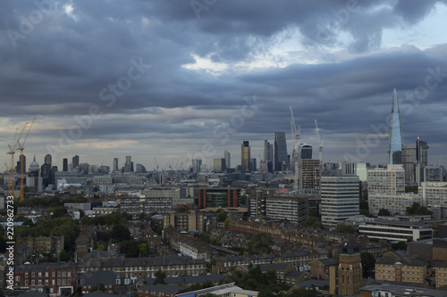 A wide shot of the London skyline as seen from Kennington.