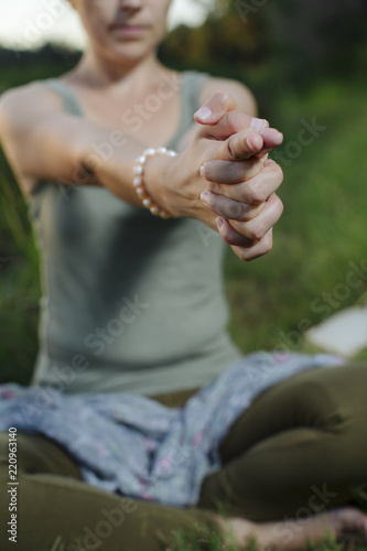 mudra of hand  young woman are folded in  special way into a yog