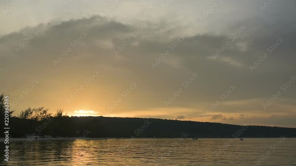 Sunset at the Koh Rong Samloem island, Saracen bay. Cambodia, Asia.