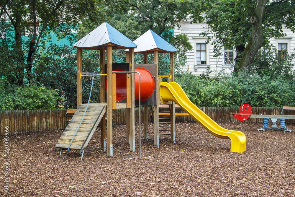 Colorful playground on yard in the city