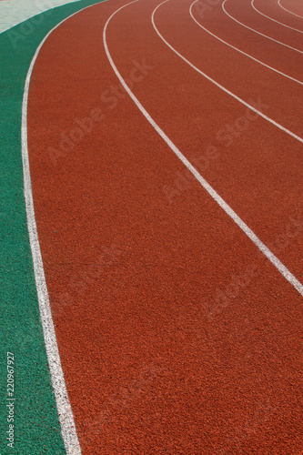 red plastic runway in a sports ground, in Beijing, China