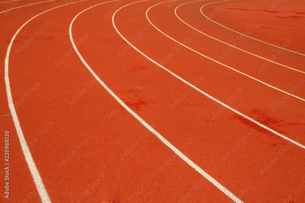 red plastic runway in a sports ground, in Beijing, China