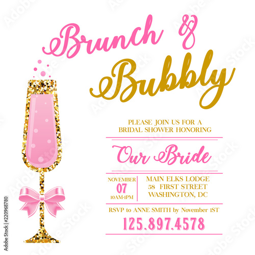 Brunch and Bubbly invitation. Bridal shower.