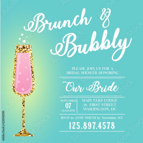 Brunch and Bubbly invitation. Bridal shower.
