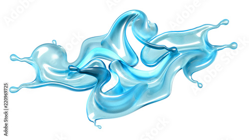 Beautiful blue water splash. 3d illustration, 3d rendering.