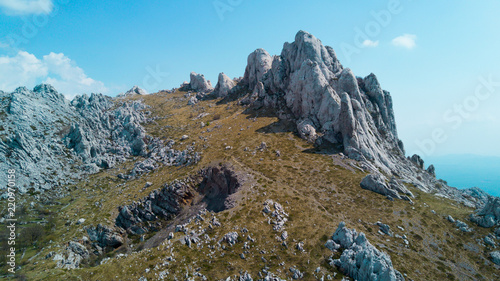 Tulove grede are extraordinary karst phenomena within the Southern Velebit Mountain, Croatia. They are among highest natural rock pillars. Site of Winnetou filming. photo