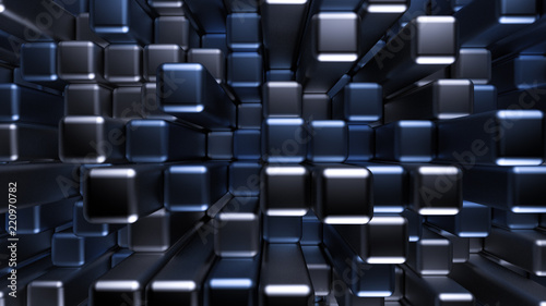 Blue black metallic background with hexagons. 3d illustration  3d rendering.