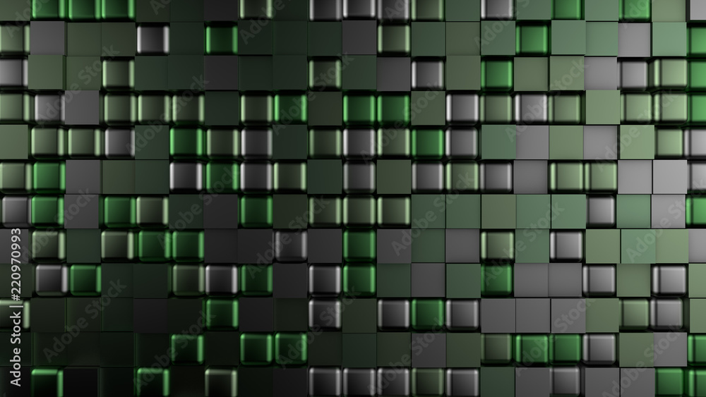 Fototapeta premium Green black metallic background with hexagons. 3d illustration, 3d rendering.