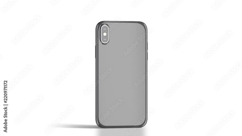 Blank black phone with glossy case rotation, isolated, 3d rendering. Empty smartphone in satined cover half-turning, back side view Blank black phone with glossy case rotation, isolated, 3d rendering. Empty smartphone in satined cover half-turning, back side view