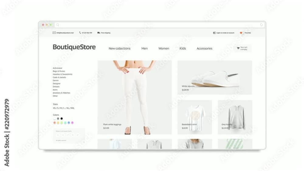 Blank browser window opening mockup with fashion website, looped switch, 3d rendering. Clothing web store interface mock up. Loading internet site template.
