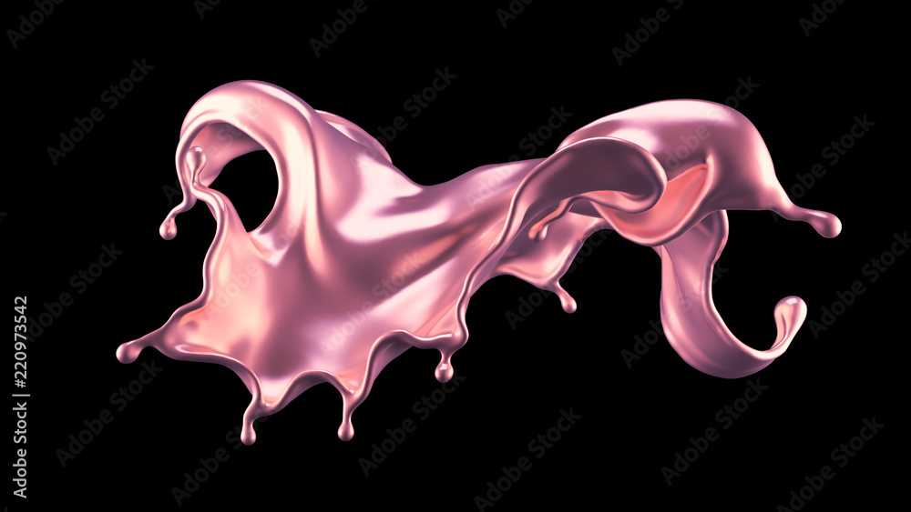 Luxury beautiful splash of pink gold. 3d illustration, 3d rendering.
