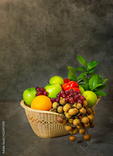 Fototapeta Naklejka Na Ścianę i Meble -  vegetables and fruits in wicker basket