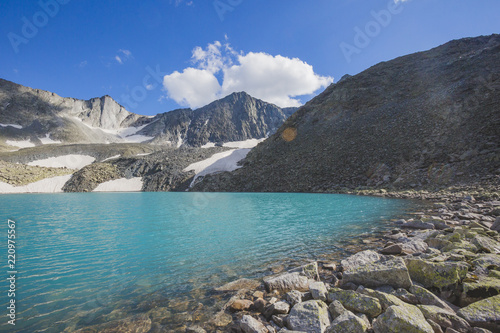 Upper Akchan lake. Mountain Altai landscape