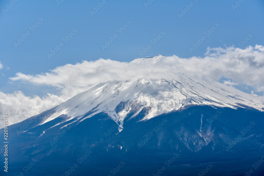Close up, peak of mount Fuji. The most famous mountain in Japan