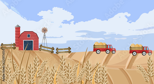 Old farm house fall season Vector background. Autumn vintage illustrations