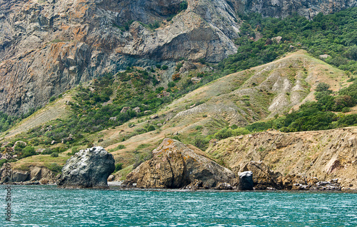 rock in the shape of a head sticks out of the water