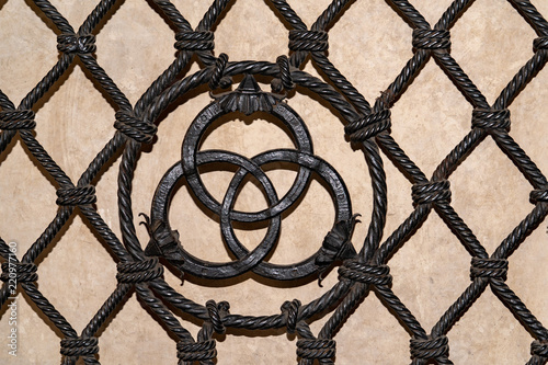 Fotografie iron rings woven interwined gate medici symbol in florence
