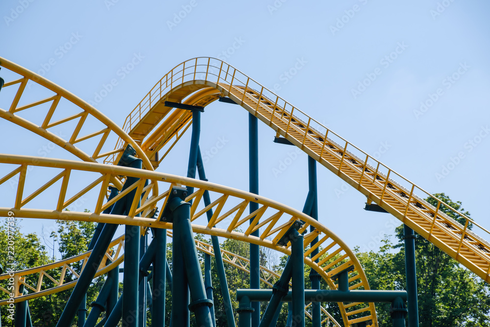 Roller coaster Track inside Public Amusement Park. Roller coaster Track inside Public Amusement Park.