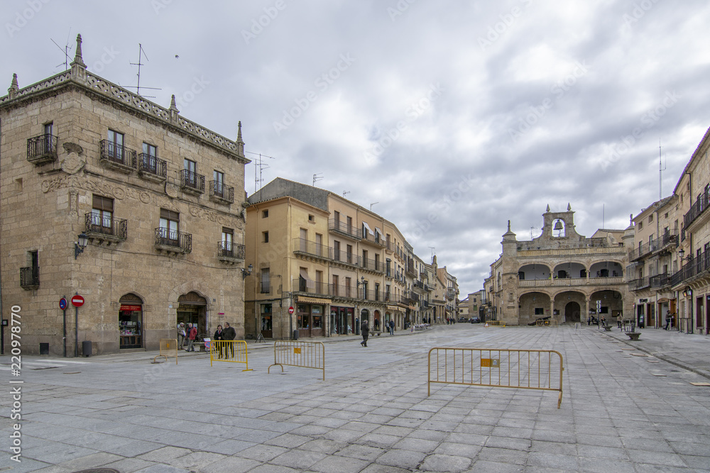 Fachada del ayuntamiento en la plaza mayor en Ciudad Rodrigo, Salamanca, España.
