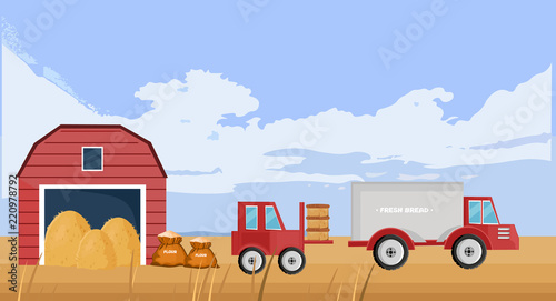 Old farm house fall season Vector background. Autumn vintage illustrations