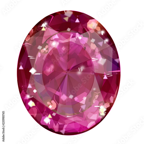 Insulated oval pink gemstone on white background.