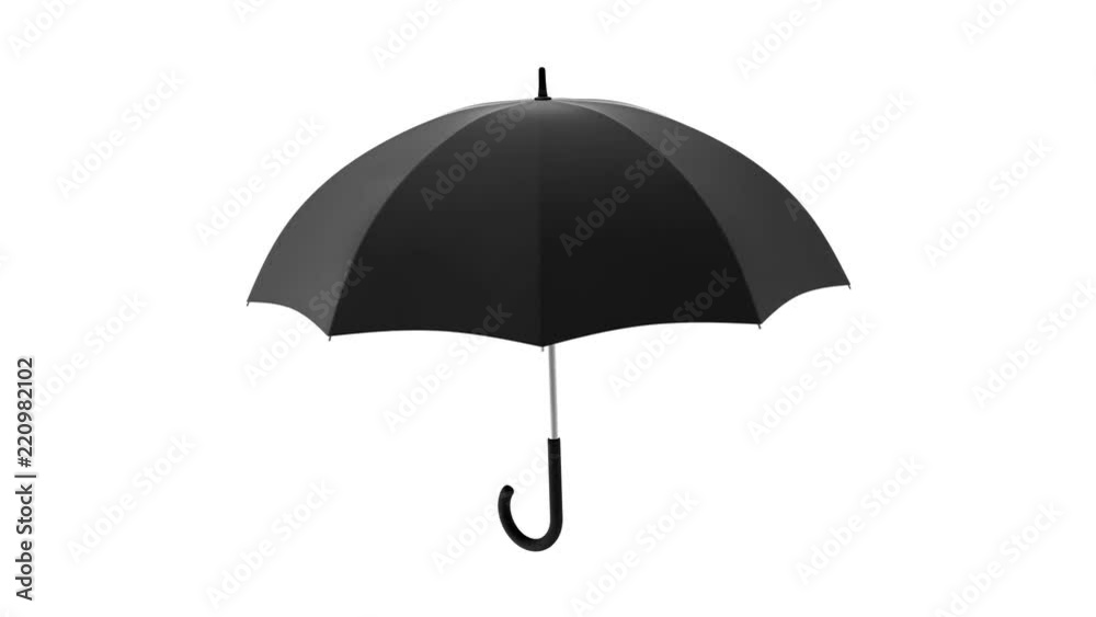 Rotating black umbrella on a white background. Animation with alpha channel