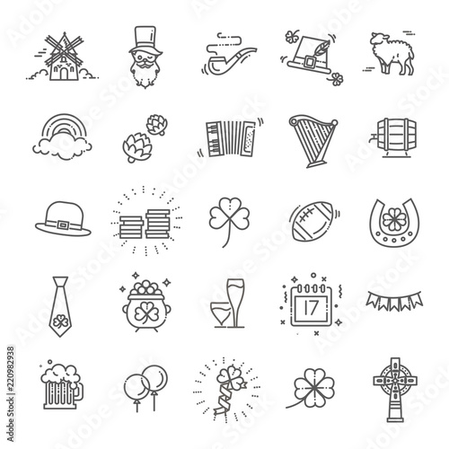 Ireland icons. Tourism and attractions, thin line design.