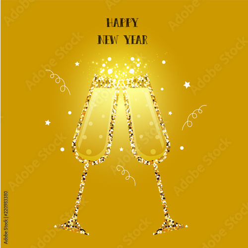 Happy New Year card with a glasses of champagne