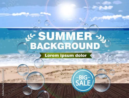 Summer sea background Vector realistic. blur effect templates